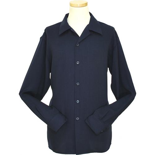 Pronti Solid Navy Long Sleeve Microfiber Casual Shirt S247-31